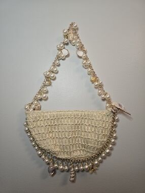 Pearl Seashell Straw Clutch Purse Woven Summer Beach Evening Straw Shoulder Bag